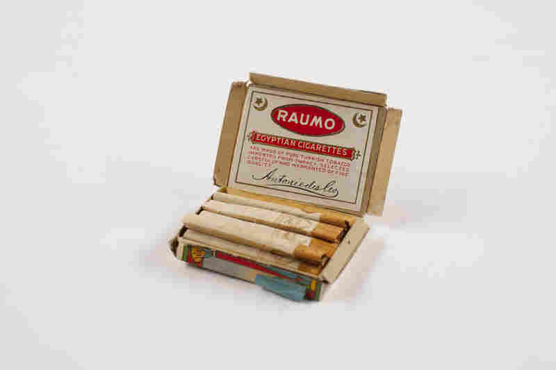 A Raumo Egyptian cigarettes package from 1914-15 contained an accompanying "coaching note" in Chinese. Hopeful immigrants would memorize answers to make sure they were responding to questions from immigration officials correctly. A note was found hidden in this pack and reads, "Grandmother bound feet. Chun Seak with me not recognize. Sure remember."