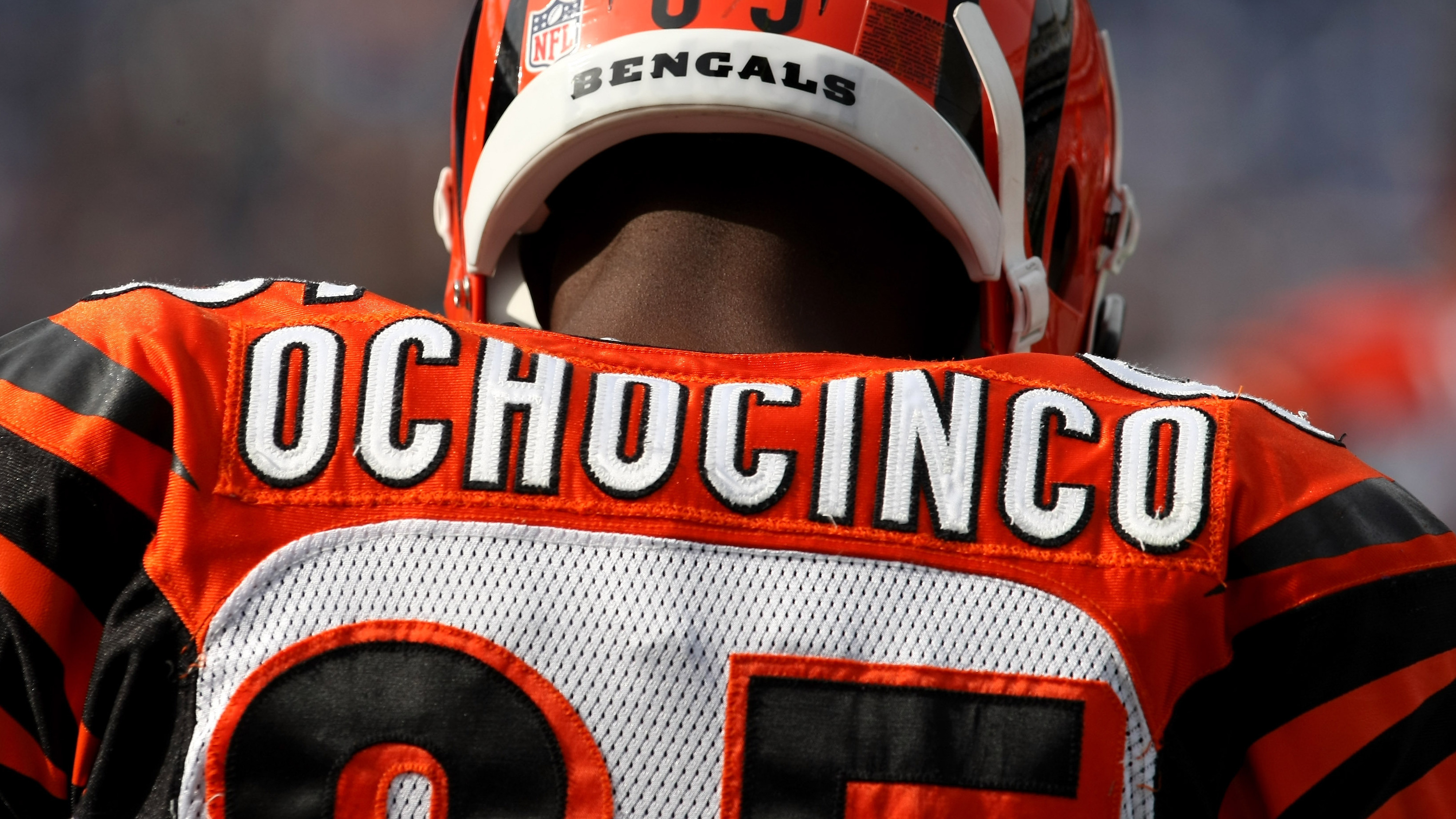 The then-Chad Ochocinco when he was with the Cincinnati Bengals in 2009. He had changed his name the year before. Now, he's back to being Chad Johnson. (Getty Images)