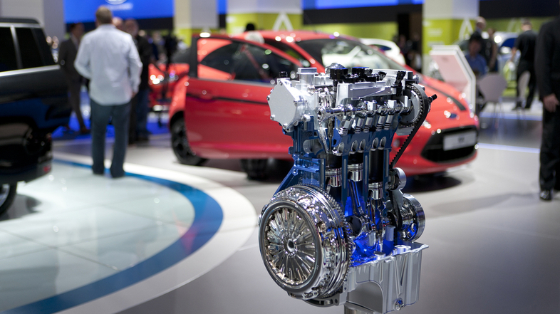 The 2011 Frankfurt Motor Show in Germany featured Ford Motor Co.'s new three-cylinder EcoBoost engine, which will hit the U.S. market next year. (Courtesy of Ford Motor Co.)