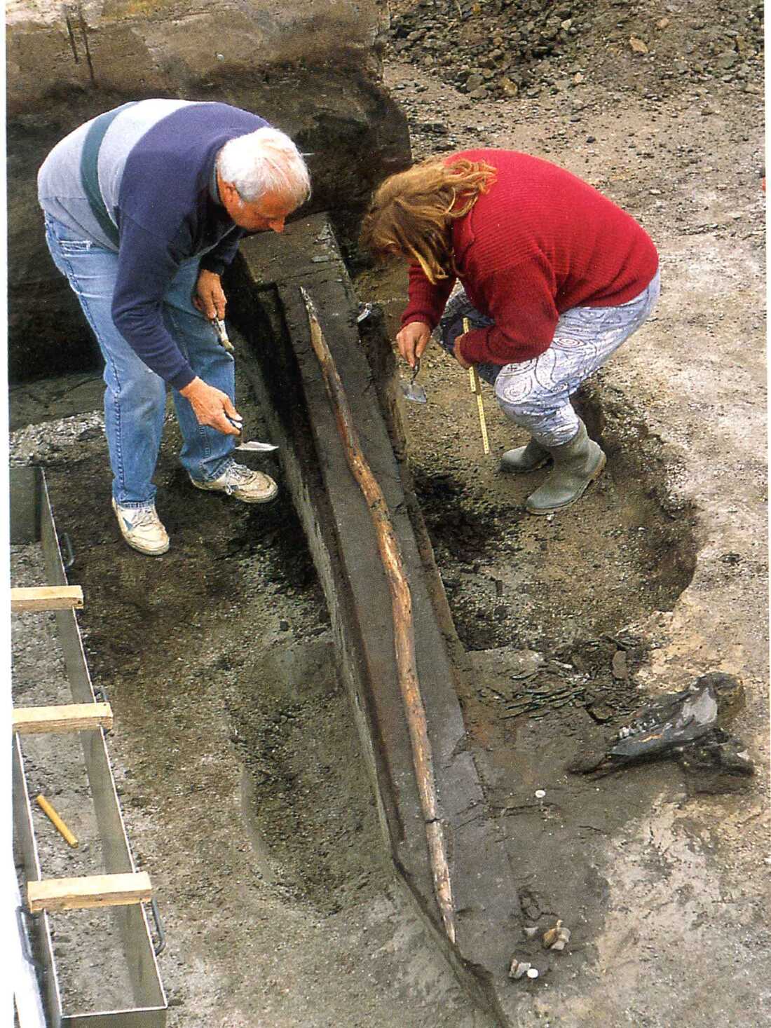 A wooden spear believed to be some 400,000 years old is unearthed in a dig site in Germany in the mid-1990s.