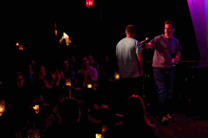 Amateur comedian Robert Lynch takes the mic at the Metropolitan Room in New York City on July 21. Lynch is also an evolutionary anthropologist who is studying what laughter reveals about us.