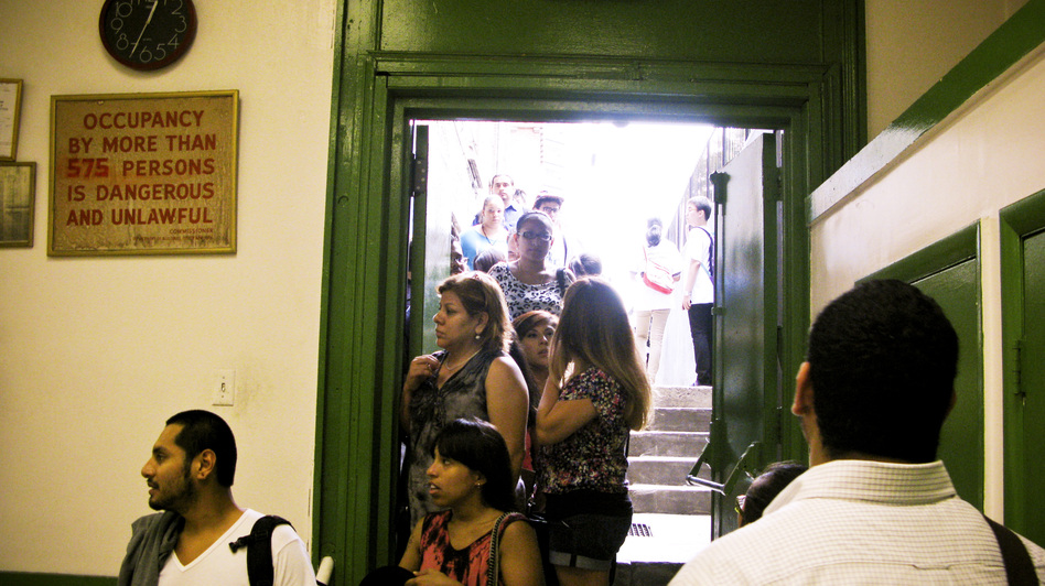 Potential applicants line up for counseling sessions on President Obama's "deferred action" program at St. Mary's Church in New York. (Joel Rose/NPR)