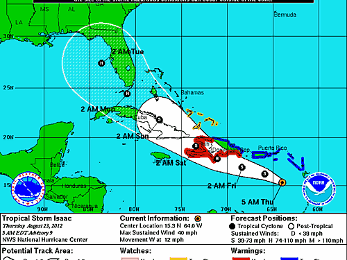 The projected track as of 6 a.m. ET today.