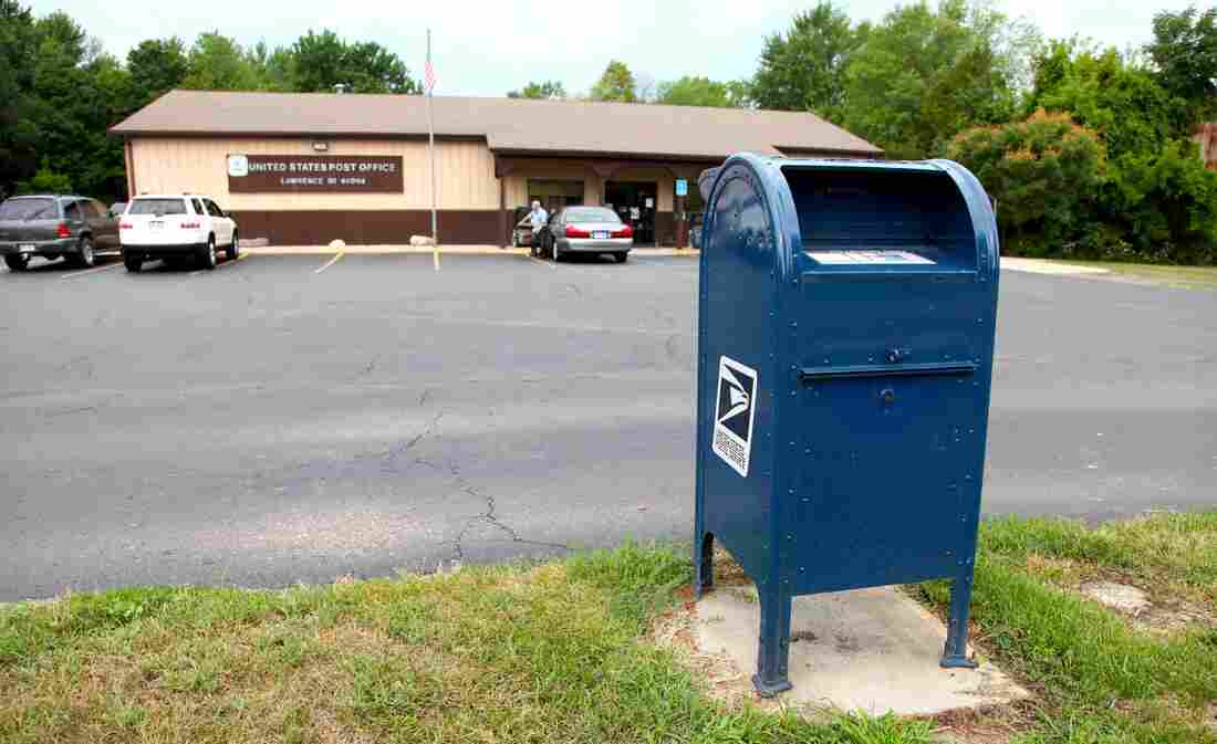 A mailbox outside a post office in Lawrence, Mich.