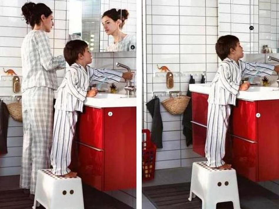 She's gone: One example of how women disappeared from IKEA's catalog. In the U.S. version, she's standing at a sink. In the Saudi version, she's missing. (IKEA)
