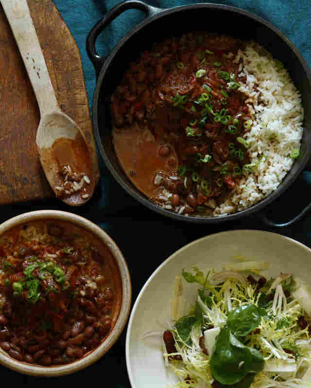 Ensalada de Palmito (Hearts of Palm Salad)Ropa Vieja con Arroz (Cuban-Style Braised & Shredded Beef with Rice)Frijoles Colorados (Cuban Red Beans)
