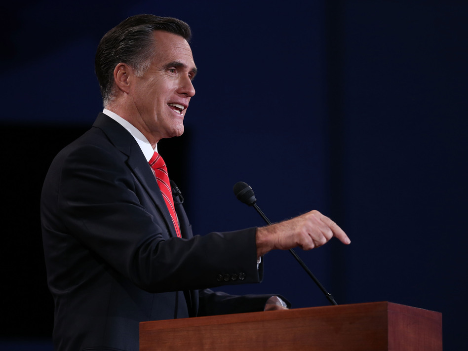 Mitt Romney speaks during the presidential debate Wednesday in Denver. (Chip Somodevilla/Getty Images)
