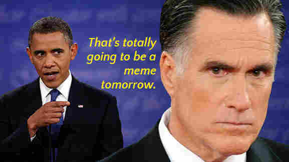 An Internet political meme featuring President Obama and Mitt Romney.