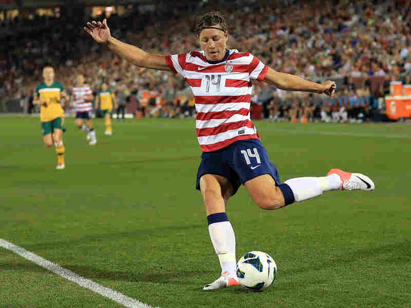 Abby Wambach #14 of the U.S. strikes the ball against Australia at Dick's Sporting Goods Park on Sept. 19, 2012 in Commerce City, Colo.