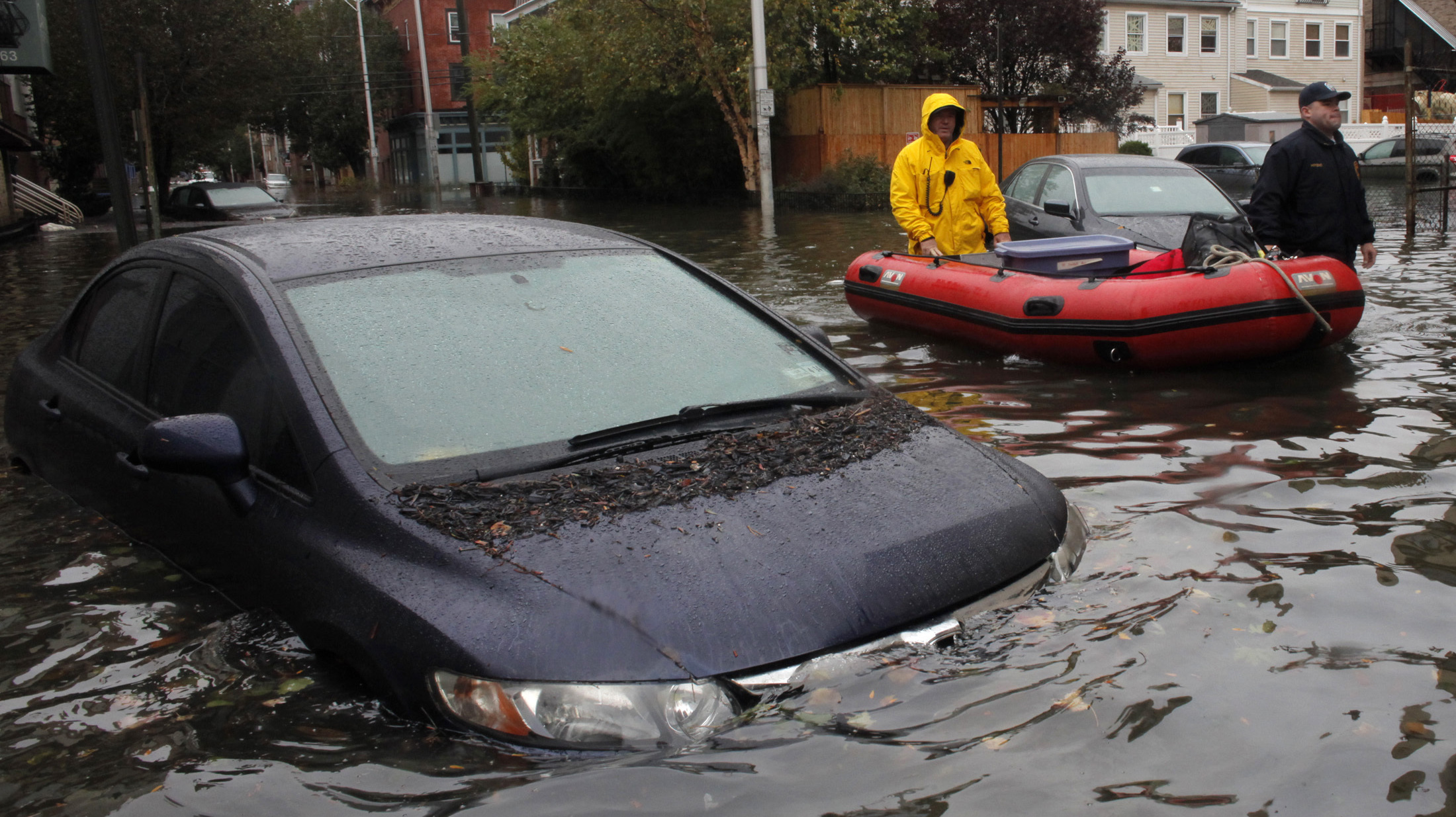 Rescue in Hoboken: Much of the New Jersey city remains flooded and the National Guard has been called in to help rescue stranded residents. Tuesday, this was the scene on one of the city's flooded streets. (Reuters /Landov)