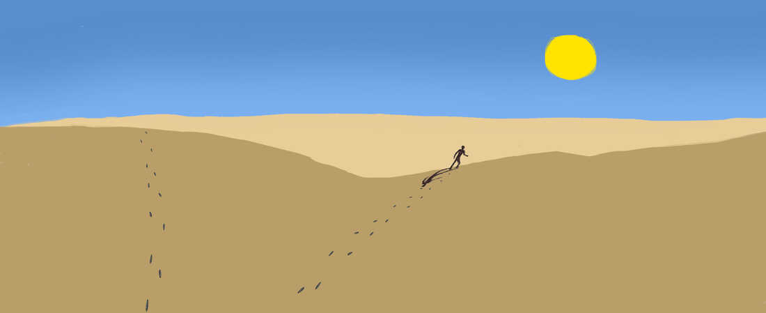 Man on sand dunes.