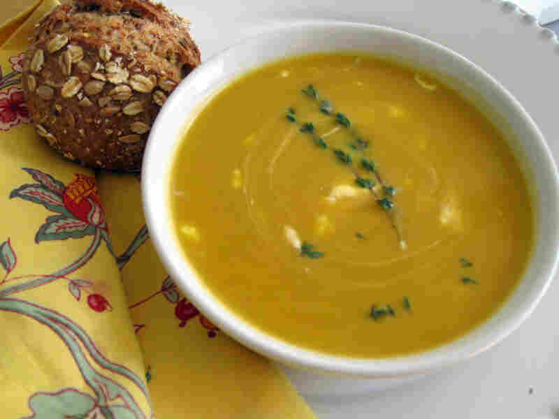 Winter Squash And Sweet Potato Soup With Apple Butter Cream