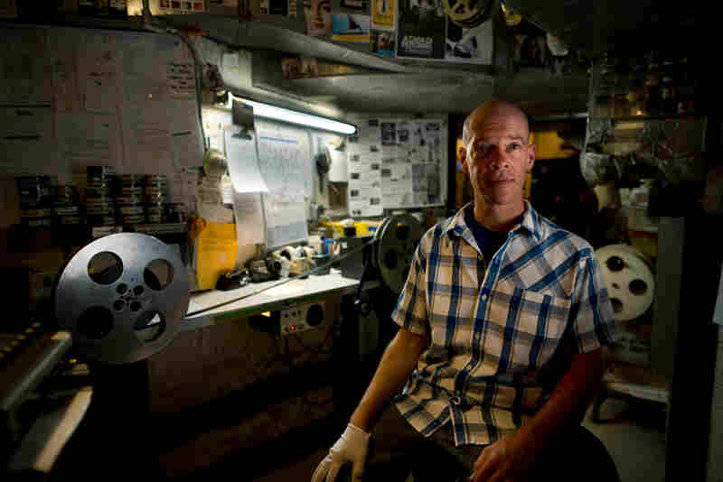 Projectionist Michael Lefanto at Film Forum. Michael works in many New York City booths, including at the Museum of Modern Art.