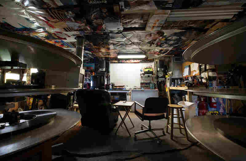 The booth at the Warwick Drive-In, Warwick, N.Y. The booth is its own little screening room; note the digital projector mounted in the ceiling.