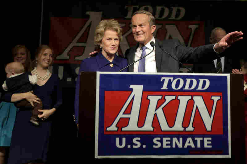 OUT: Missouri Republican Rep. Todd Akin and his wife, Lulli, acknowledge supporters before Akin makes his concession speech to incumbent Democratic Sen. Claire McCaskill on Tuesday in Chesterfield, Mo.