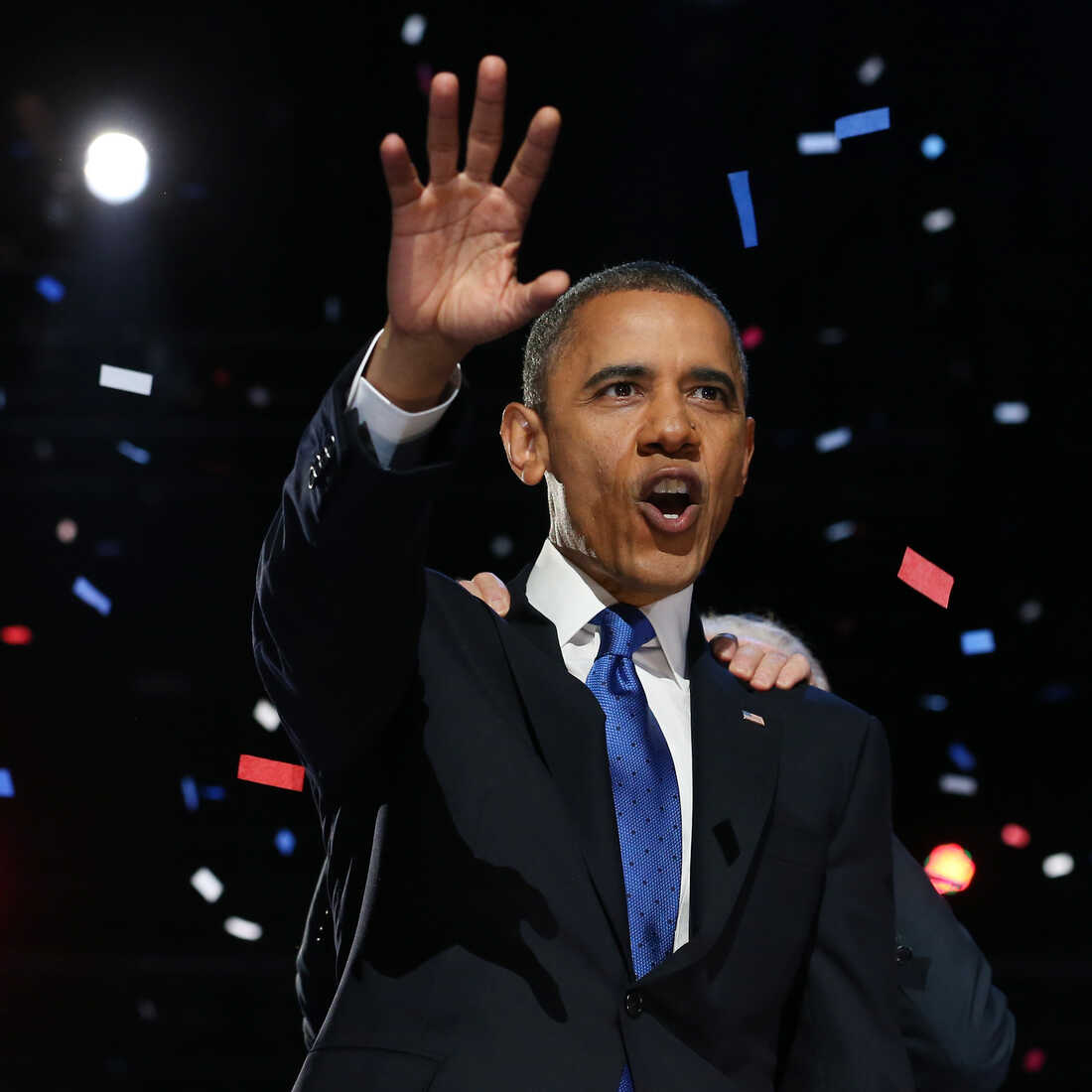 President Obama delivers his re-election victory speech Wednesday morning in Chicago.