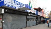 Pharmacy and medical services stores closed in Coney Island.