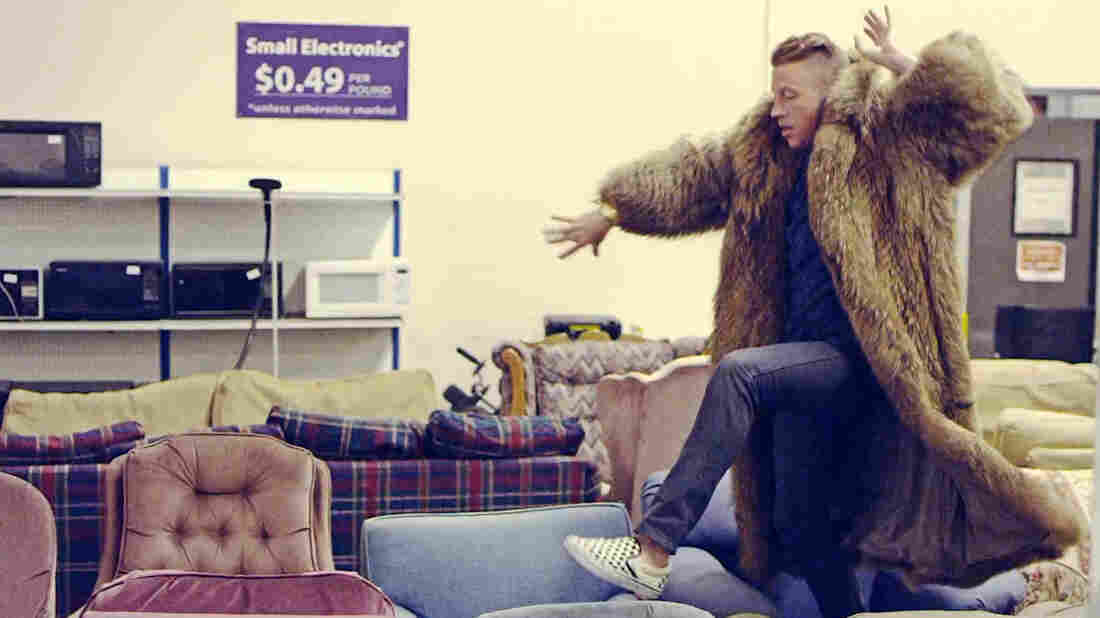 A still from the video for "Thrift Shop" by Macklemore & Ryan Lewis.