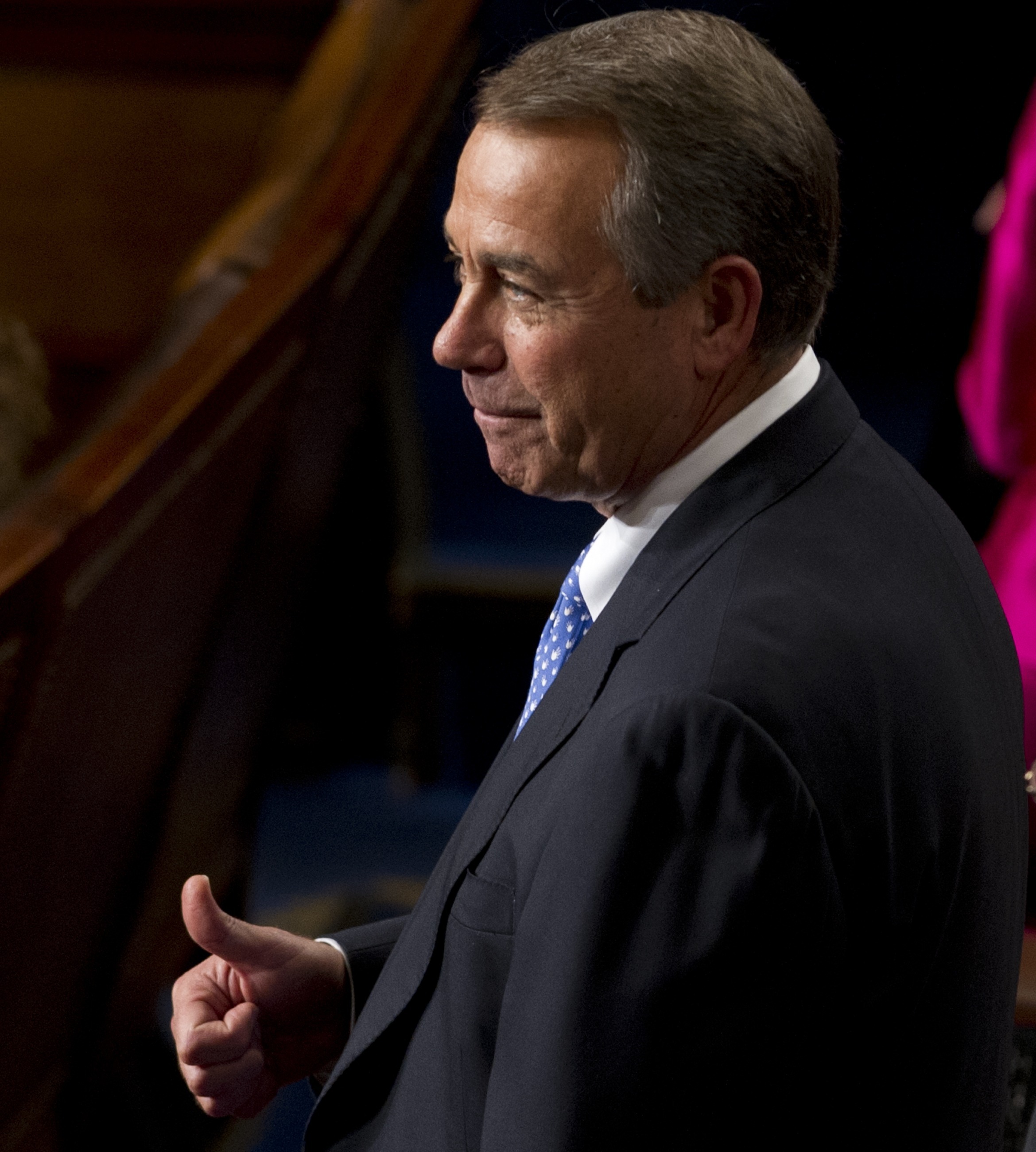 A thumbs-up in thanks:  Speaker John Boehner, R-Ohio, on the floor of the House today. (AFP/Getty Images)