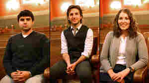 Rigoberto Perez (from left), Kyle Simpson and Miriam Nissly participated in a roundtable discussion about religion with NPR's David Greene at the Sixth & I Historic Synagogue.