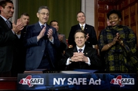 New York Gov. Andrew Cuomo signed a new gun control law in Albany on Tuesday. It's the nation's first gun law enacted since the December school shooting in Newtown, Conn.