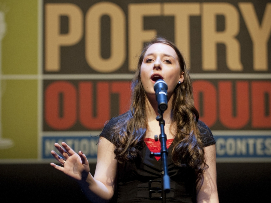 Emily Musette Hays performs in the 2012 Poetry Out Loud finals in Washington, D.C. The U.S. competition served as a model for the U.K.'s Poetry By Heart contest. (James Kegley/The Poetry Foundation)