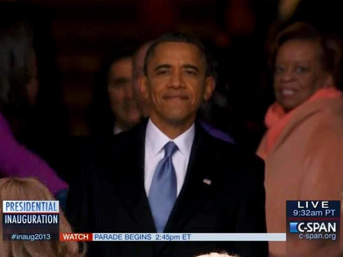 President Obama, as he paused to look back at the crowd before going into the Capitol.