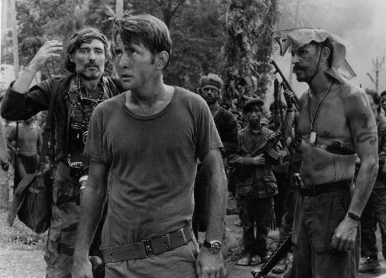 Dennis Hopper, Martin Sheen, and Frederic Forrest survey a temple in a scene from Francis Ford Coppola's <em>Apocalypse Now</em>. (Getty Images)