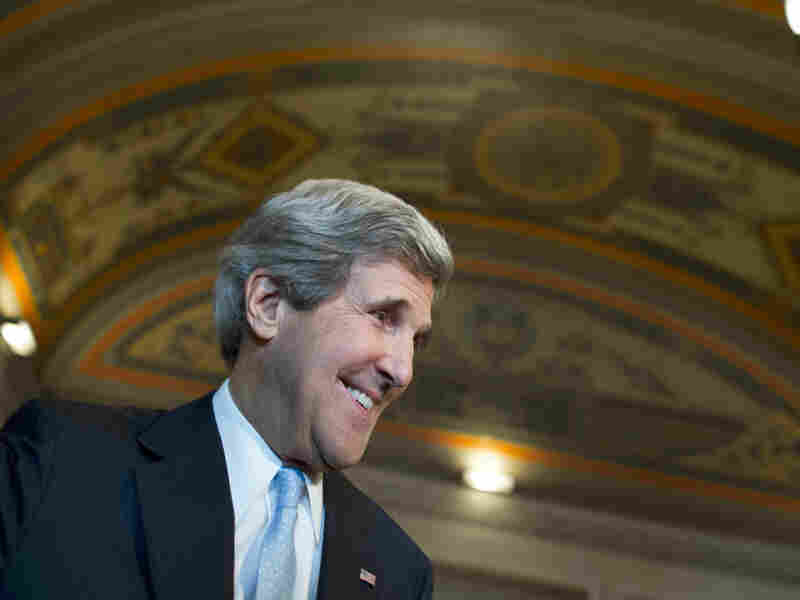 Democrat Sen. John Kerry of Massachusetts leaves a Senate Foreign Relations Committee meeting just after the panel voted on his nomination to be Secretary of State.