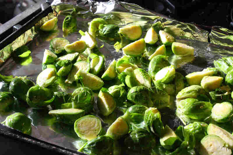 Brussels sprouts sliced for roasting
