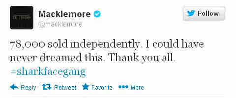 After their album went to No. 1 on iTunes, Macklemore sent out the following tweet.