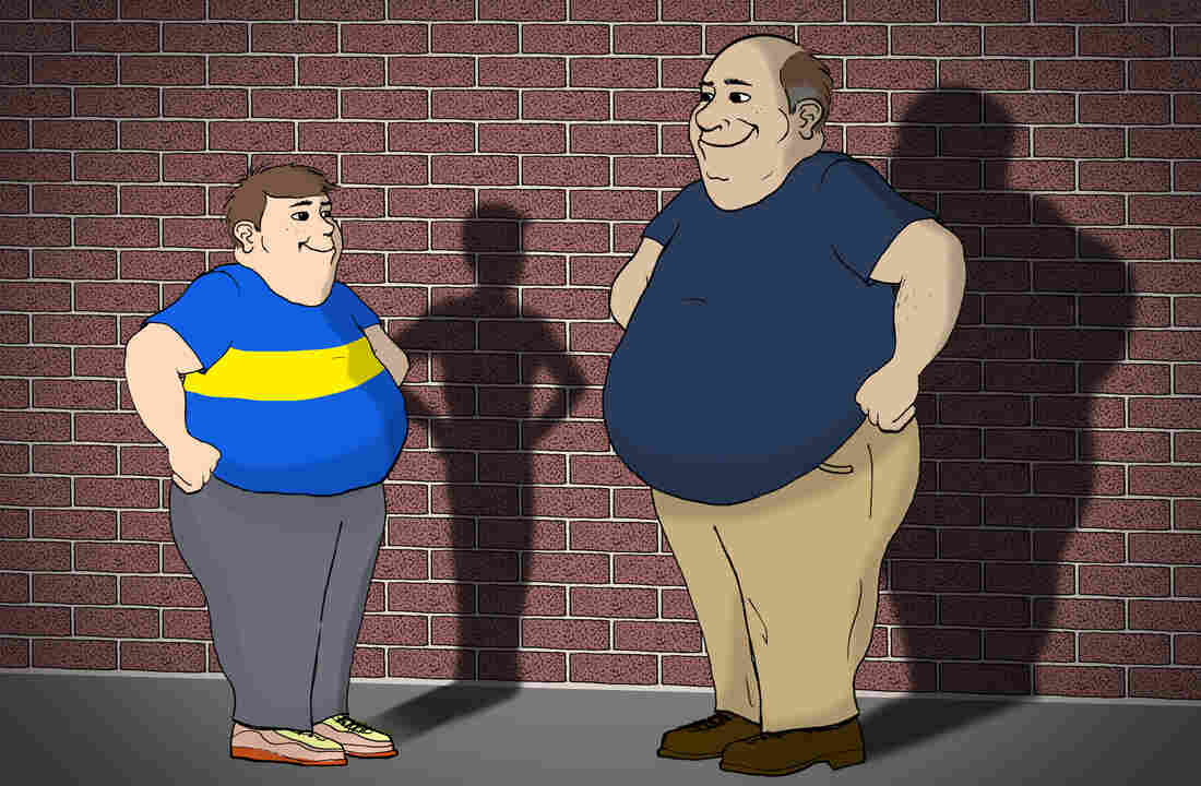 A promo image depicting a parent's perception of his child's weight.
