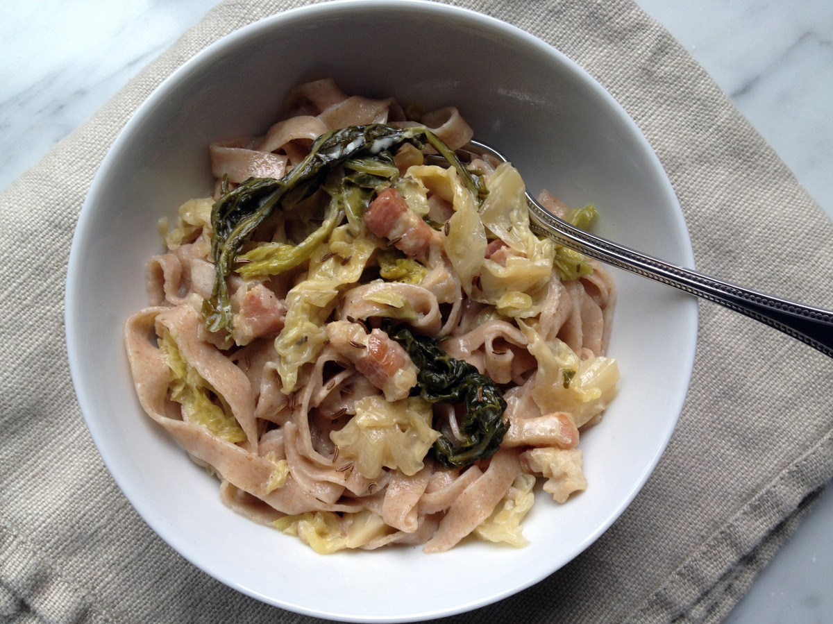 Whole-Wheat Fettuccine With Savoy Cabbage, Cream And Caraway Seeds