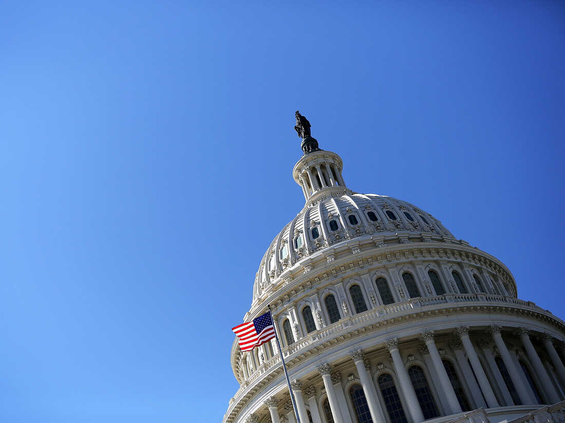 A U.S. flag flies in front of the dome of the U.S. Capitol February 12, 2013.