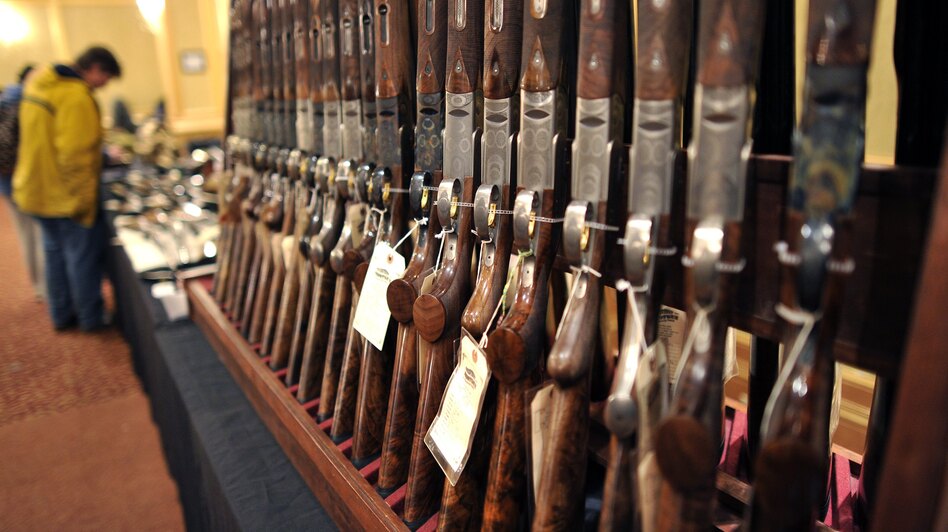 Shotguns sit on display at a gun show in Stamford, Conn. in January. (Timothy A. Clary/AFP/Getty Images)