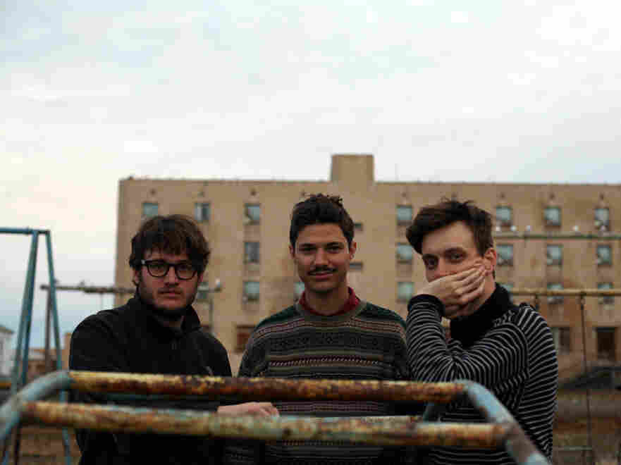 The members of Efterklang in Piramida: Mads Brauer (left), Rasmus Stolberg (center) and Casper Clausen.