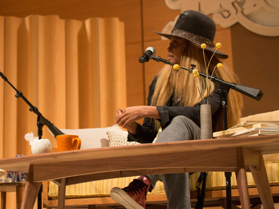 Erykah Badu answers questions on stage during the Red Bull Music Academy, a series of lectures and performances in New York City. (Tony Blasko/Red Bull Content Pool)