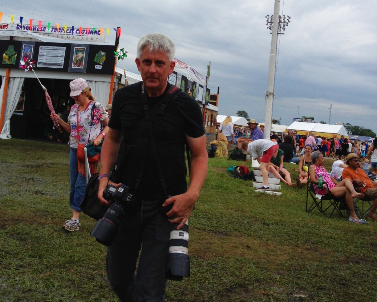 Skip Bolen has attended the New Orleans Jazz & Heritage Festival for years, competing with other photographers for the best shots — and forming relationships with performers in the process. (Eve Troeh for NPR)