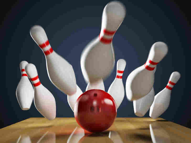 A bowling ball gets a strike.