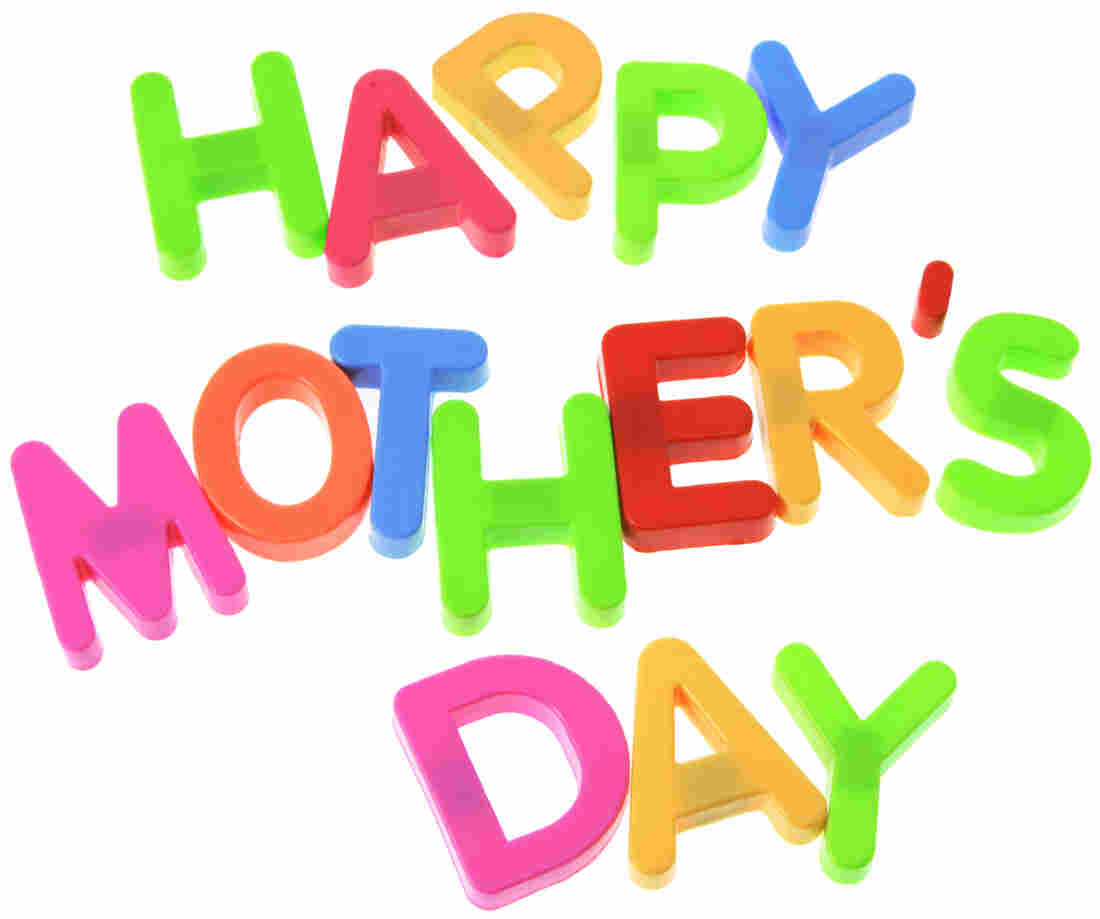 "Happy Mother's Day" in bright, colored letters on a white background.