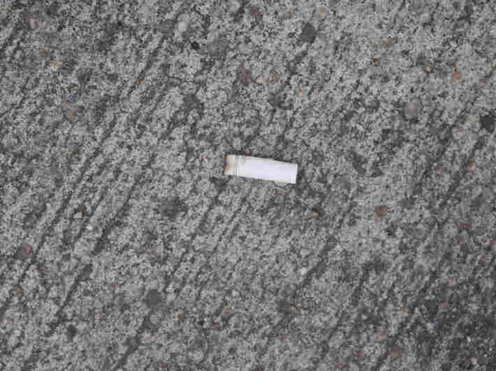 Dewey-Hagborg documents each sample, photographing it where she finds it. This cigarette butt was collected on Myrtle Avenue and Himrod Street in Brooklyn.
