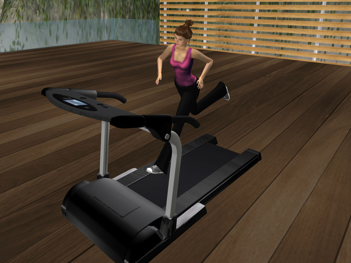A player avatar runs on a treadmill in the virtual world of <em>Second Life. </em>Researchers used the online game to see if it could help people maintain weight loss habits in the real world. Can Losing Weight In Your 'Second Life' Help In Your First?