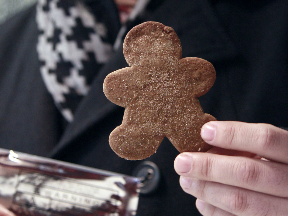 Marijuana gingerbread cookies, like this one sold at The Apothecarium in San Francisco, could easily appeal to kids. (Jeff Chiu/AP)