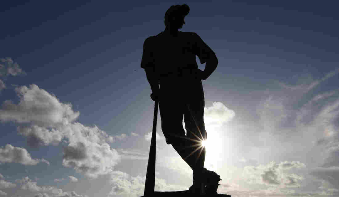 A statue of Casey of the poem Casey at the Bat stands outside Space Coast Stadium in Viera, Fla.