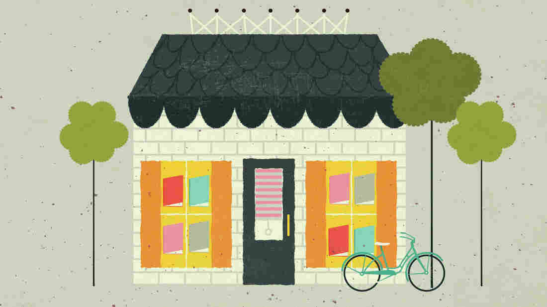 Illustration: Independent bookstore and bike.