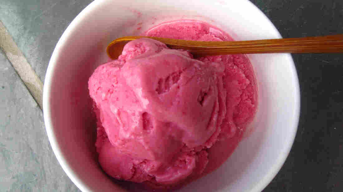 A bowl of Raspberry Frozen Yogurt