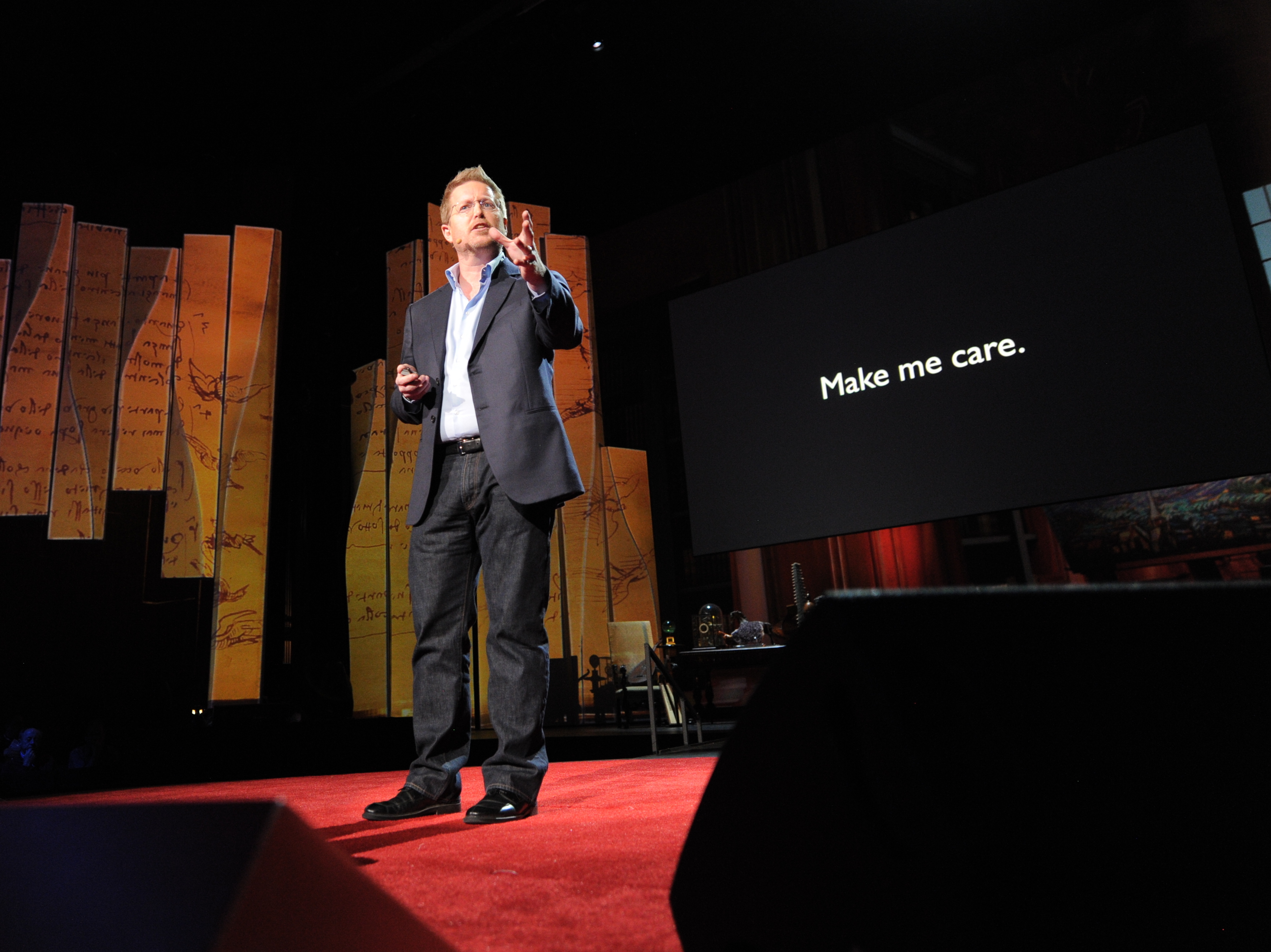 Andrew Stanton on the TED stage in 2012. (TED)