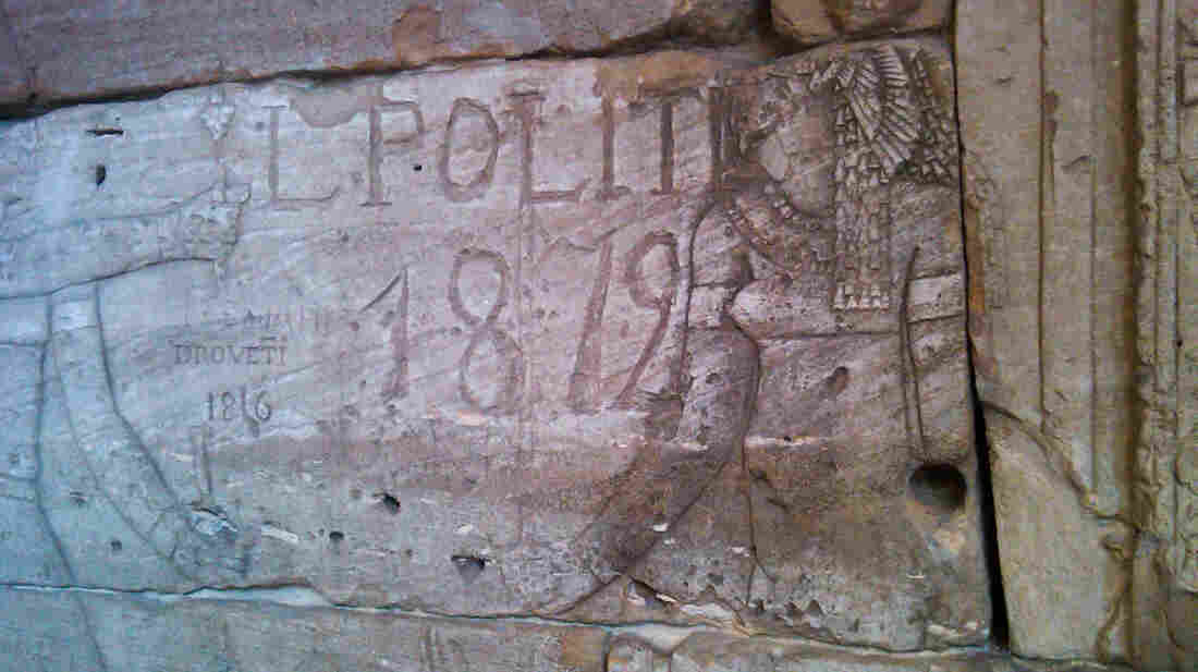 Inside the Egyptian temple Dendur are carved the names "L. Politi 1819" and "Drovetti, 1816."