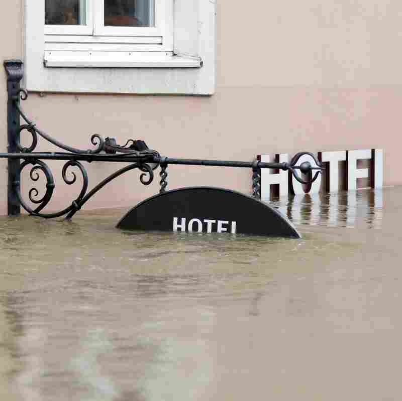 A hotel entrance was flooded earlier this month in Passau, Germany.