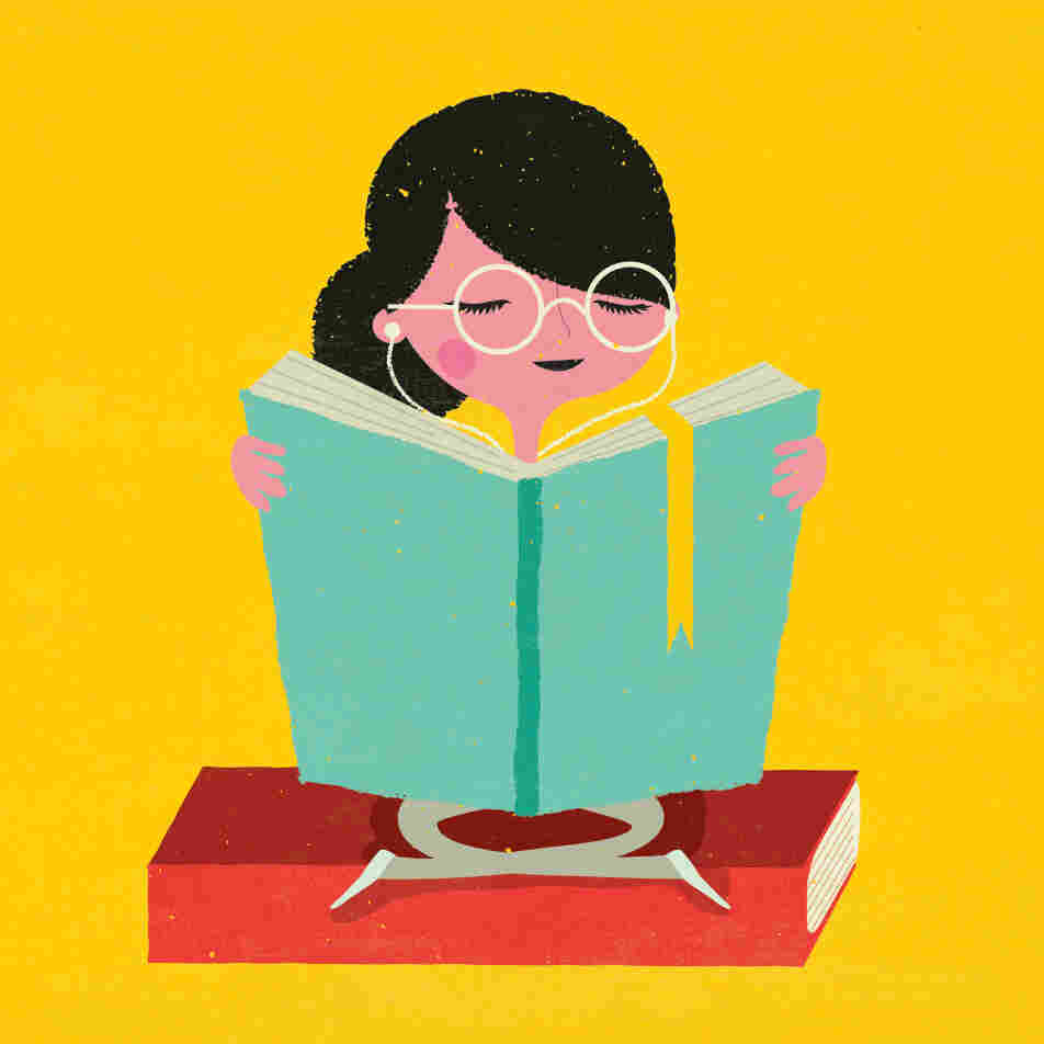 An illustration of a young woman reading a book An illustration of a young woman reading a book